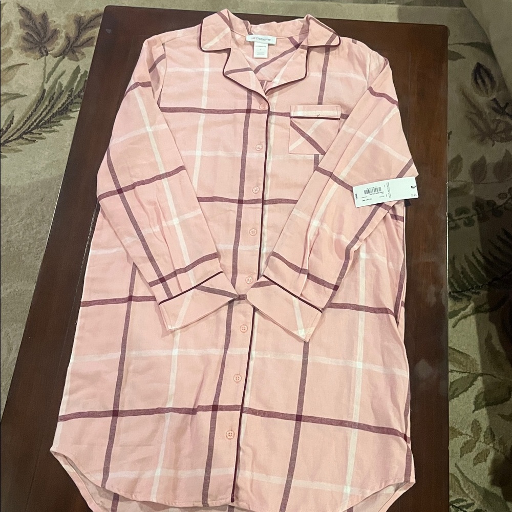 Liz Claiborne Pink and Purple Plaid Pajama Top- Medium